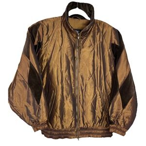 London Fog Vintage Bronze Quoted Velour Argyle Sleeves Bomber‎ Jacket Womens L